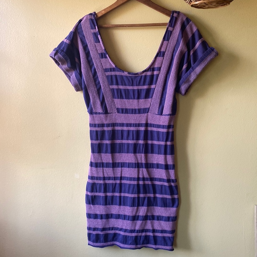 Free People Pink and Purple Textured Ribbed Mini Dress sz Small